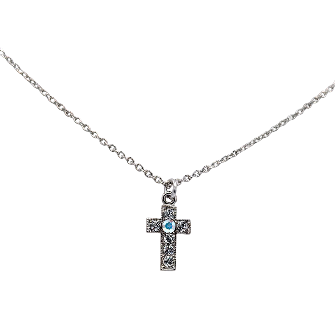 Mariana Petite Cross Pendant Clear on Rhodium