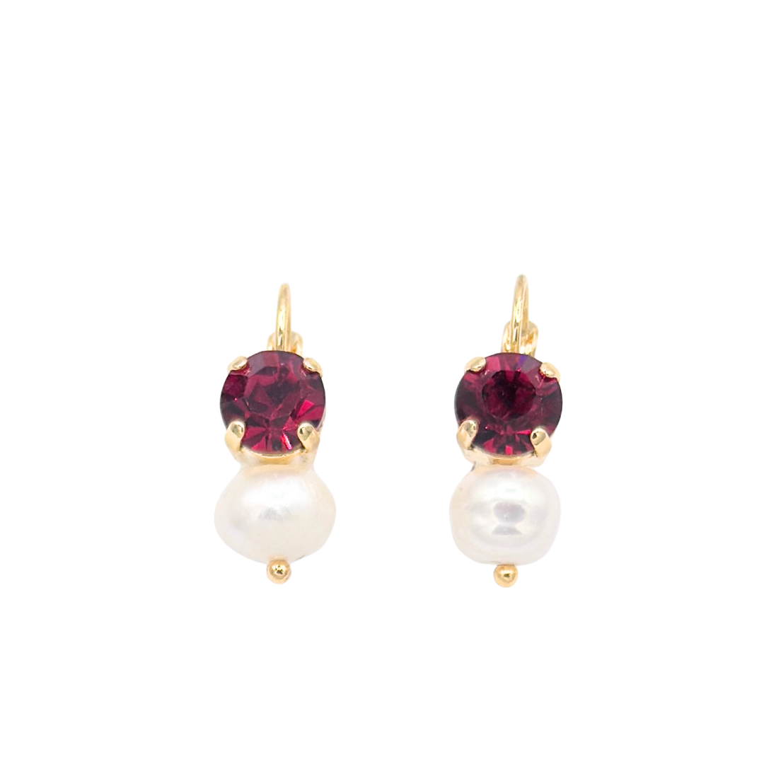 Mariana New Double Drop Earring Red/Pearl on Gold