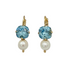 Mariana New Cushion Crystal  Over Pearl Drop Earring Light Blue on Gold
