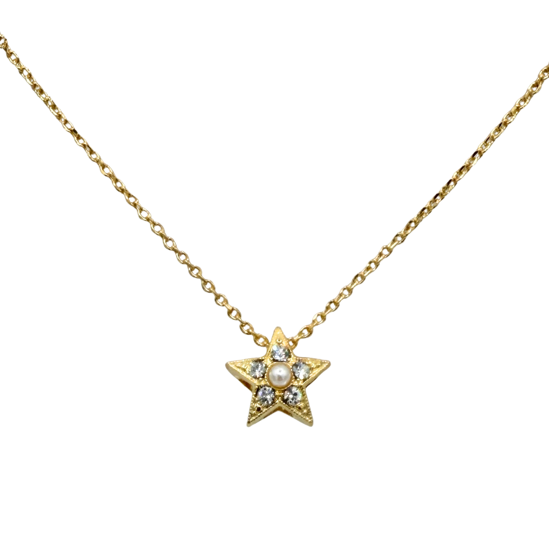 Mariana Star Necklace Clear/Pearl on Gold