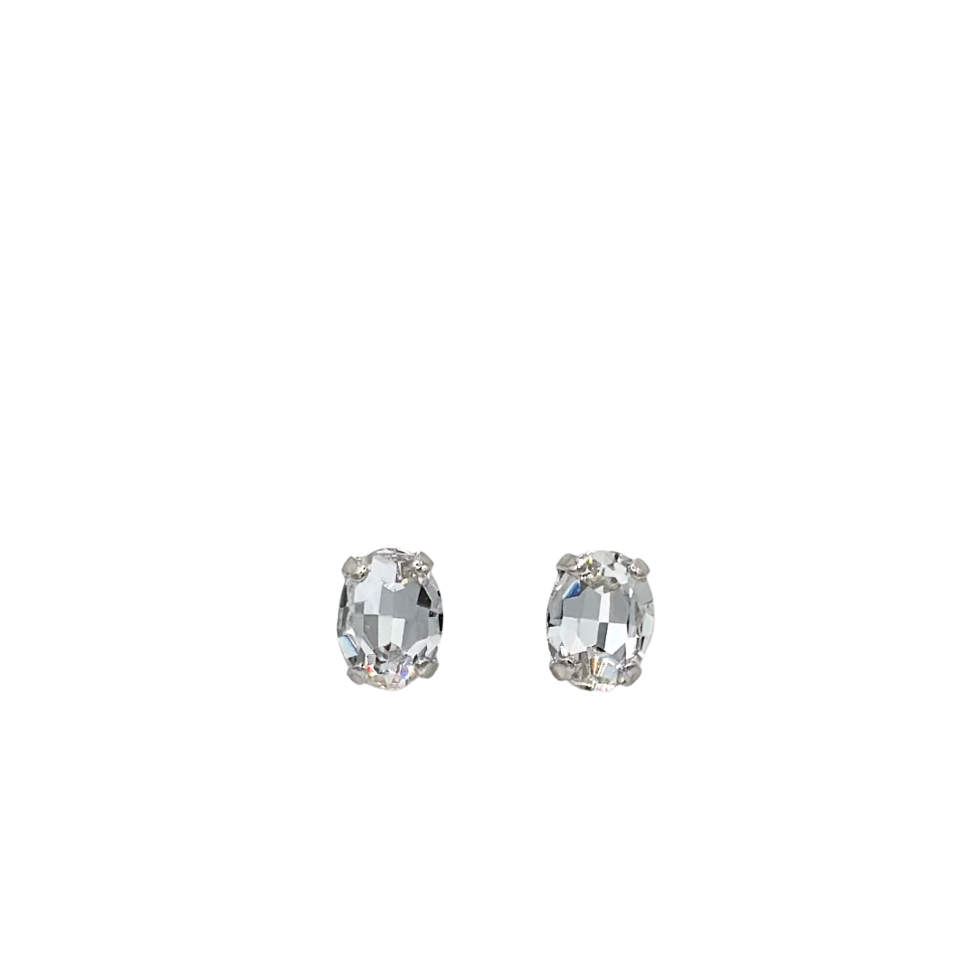 Mariana Petite Oval Stud Clear on Rhodium Main image