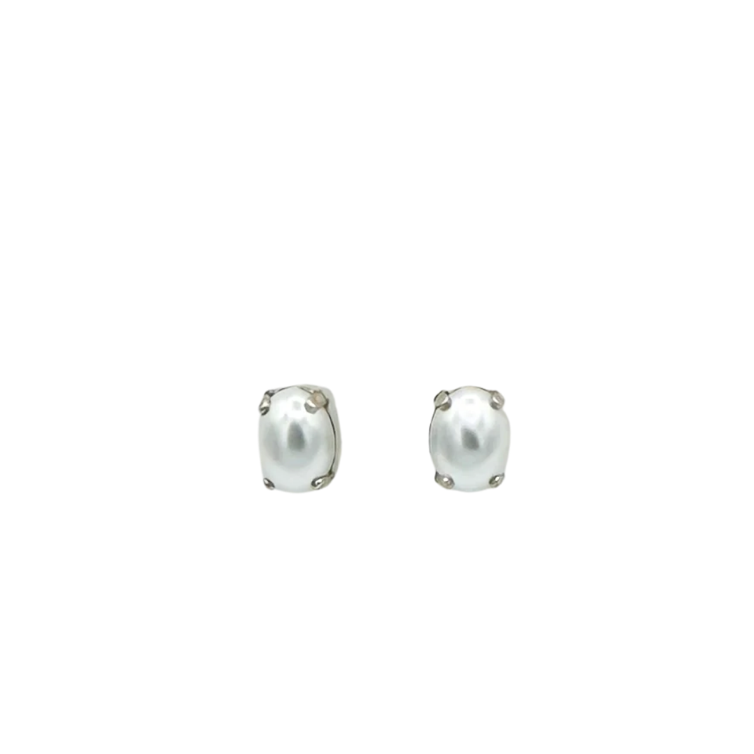 Mariana Petite Oval Stud Pearl on Rhodium Main image