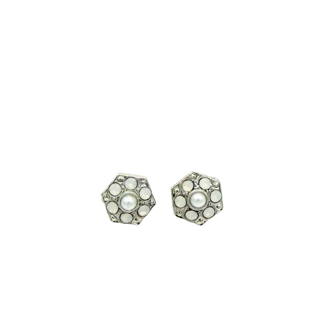 Mariana Petite Octagon Stud White/Pearl on Rhodium