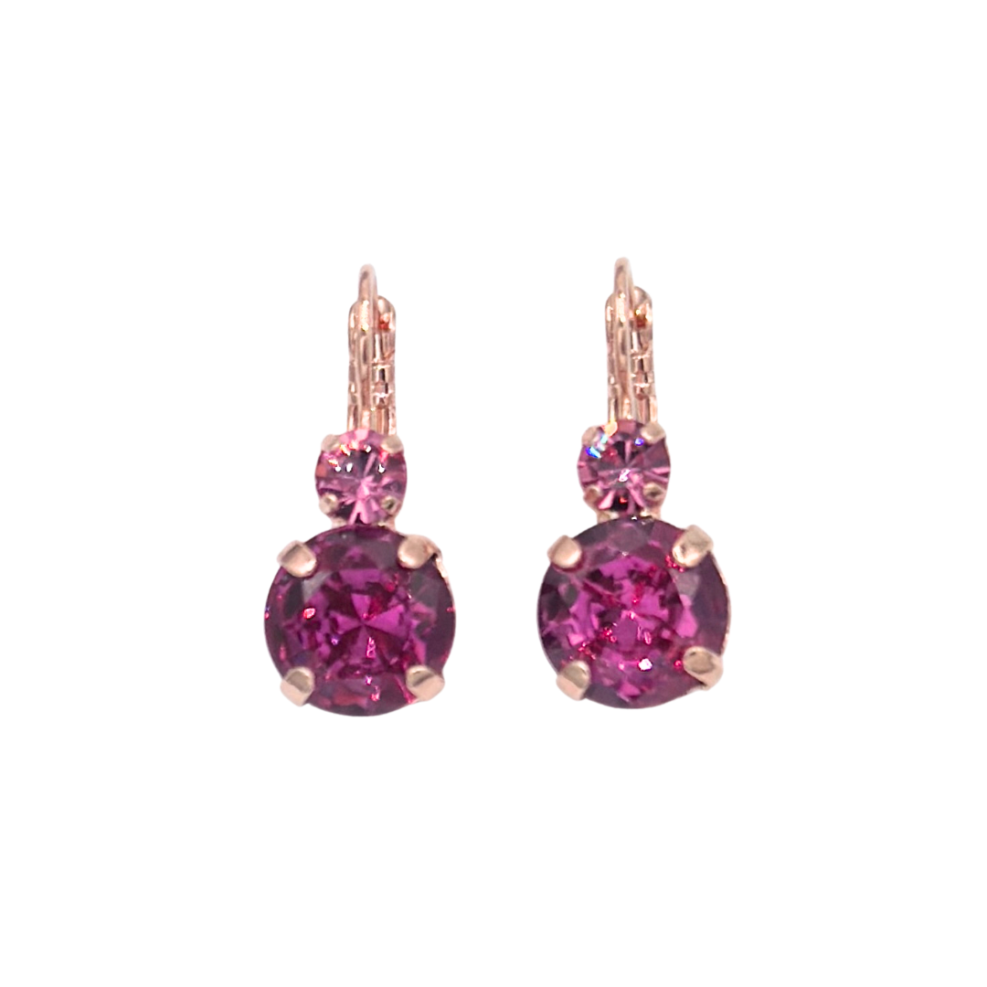 Mariana  Double Drop Earrings in Fuchsia on Rose Gold