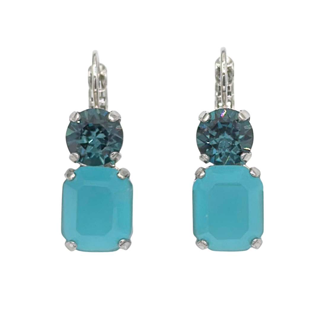 Mariana Large Round Emerald Dangle Crystal Blue on Rhodium