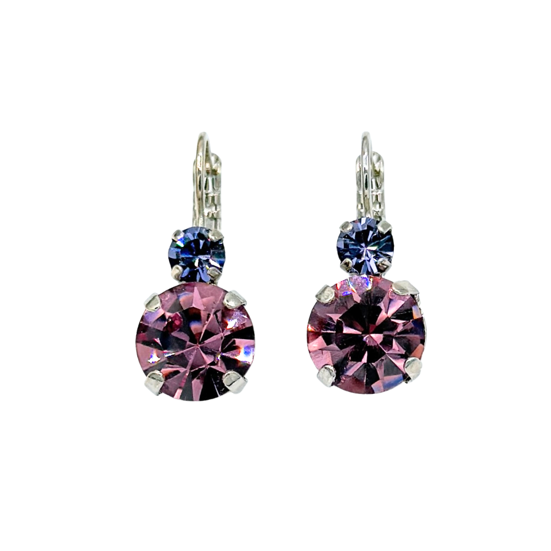 Mariana  Double Drop Earrings in Purple Rain Rose on Rhodium