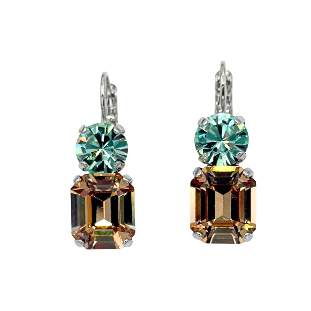 Mariana Large Round Emerald Dangle Mint/Amber on Rhodium