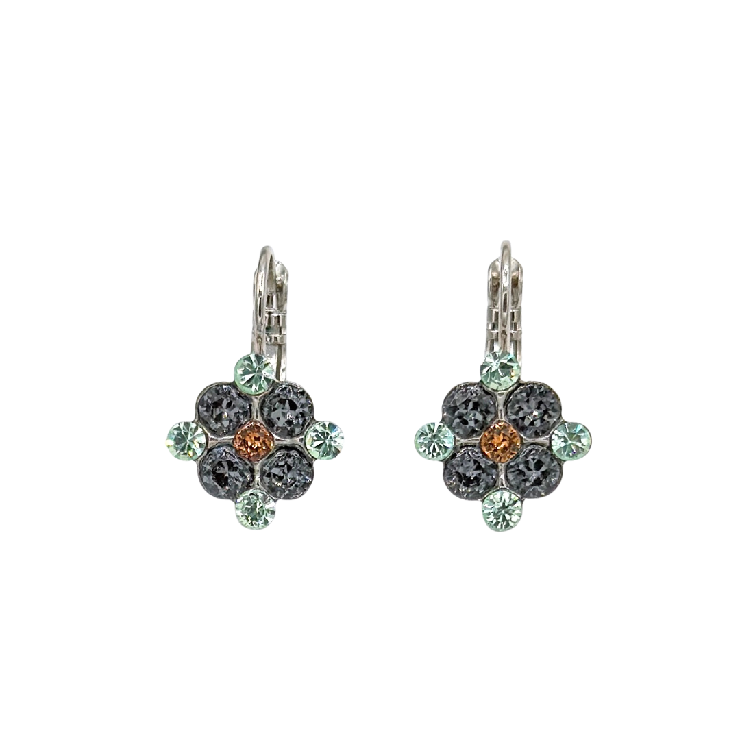 Mariana Diamond Shaped Cluster Earrings in Grey/Amber/Mint on Rhodium