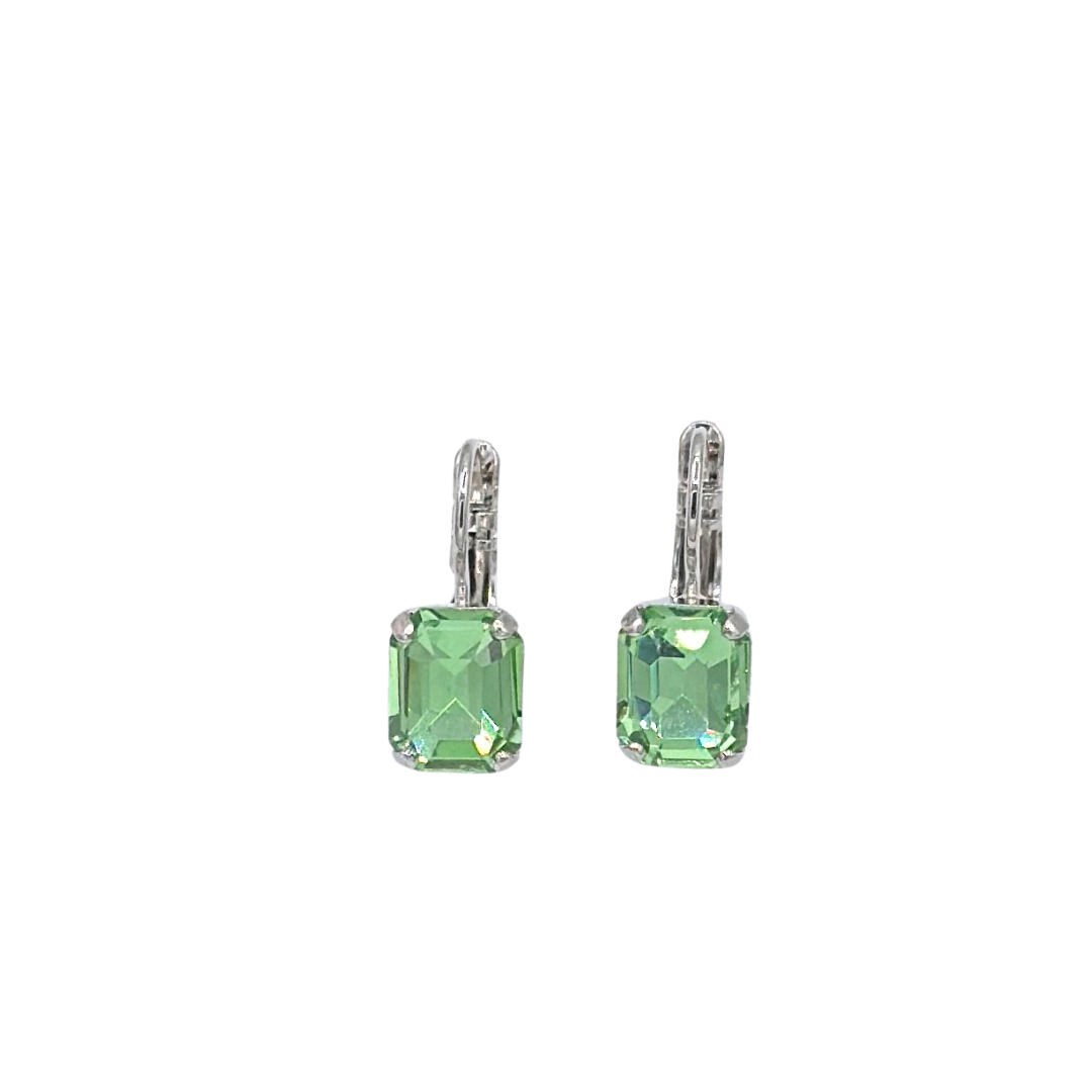 Mariana New Emerald Cut Earring Light Green on Rhodium