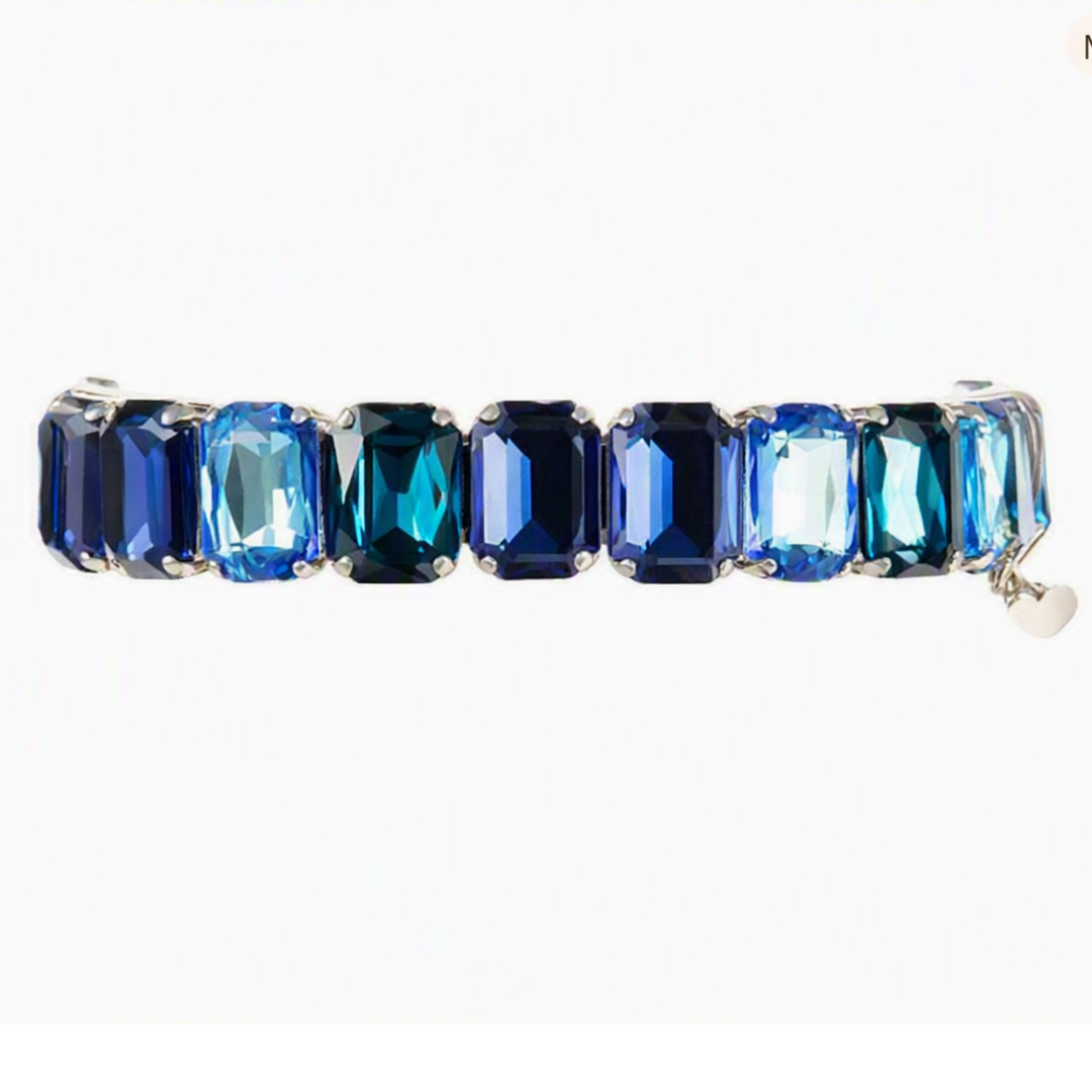 Mariana Stretch Bracelet Indigo Hour on Rhodium- NEW! 15MM emerald cut stones