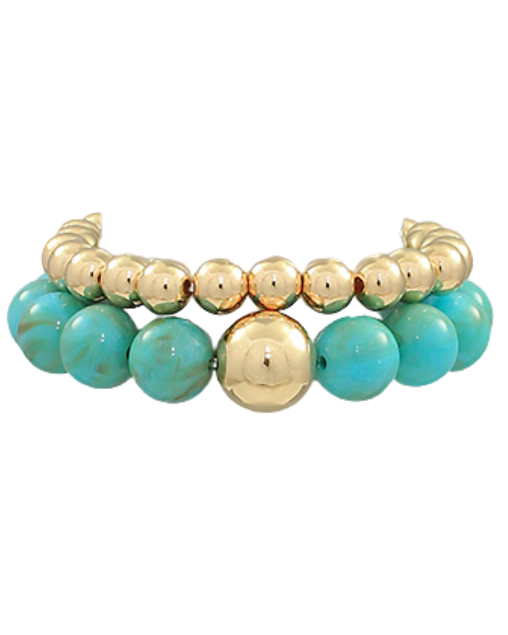 Turquoise/Gold Acrylic Bauble Bead Duo Bracelet Set