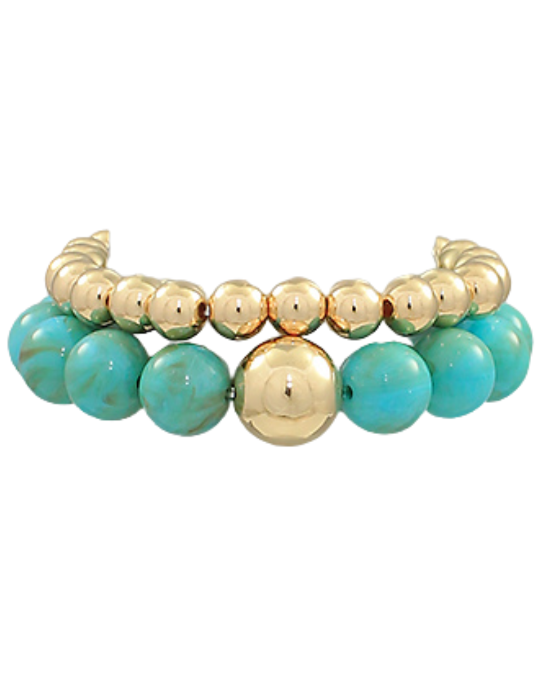 Turquoise/Gold Acrylic Bauble Bead Duo Bracelet Set