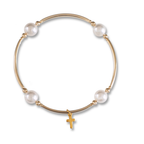 Blessing Bracelet With Tiny Cross in White Pearl on Gold Fill