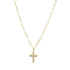 Pave Cross Necklace on Gold Paperclip Chain