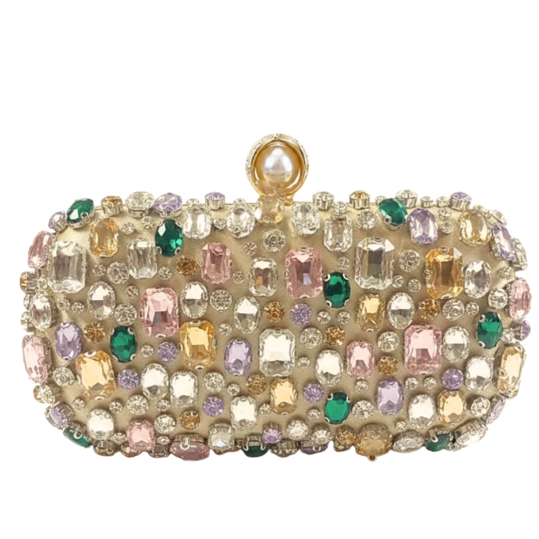 Jewel Encrusted Art Deco Party Purse Gold/Green/Pink