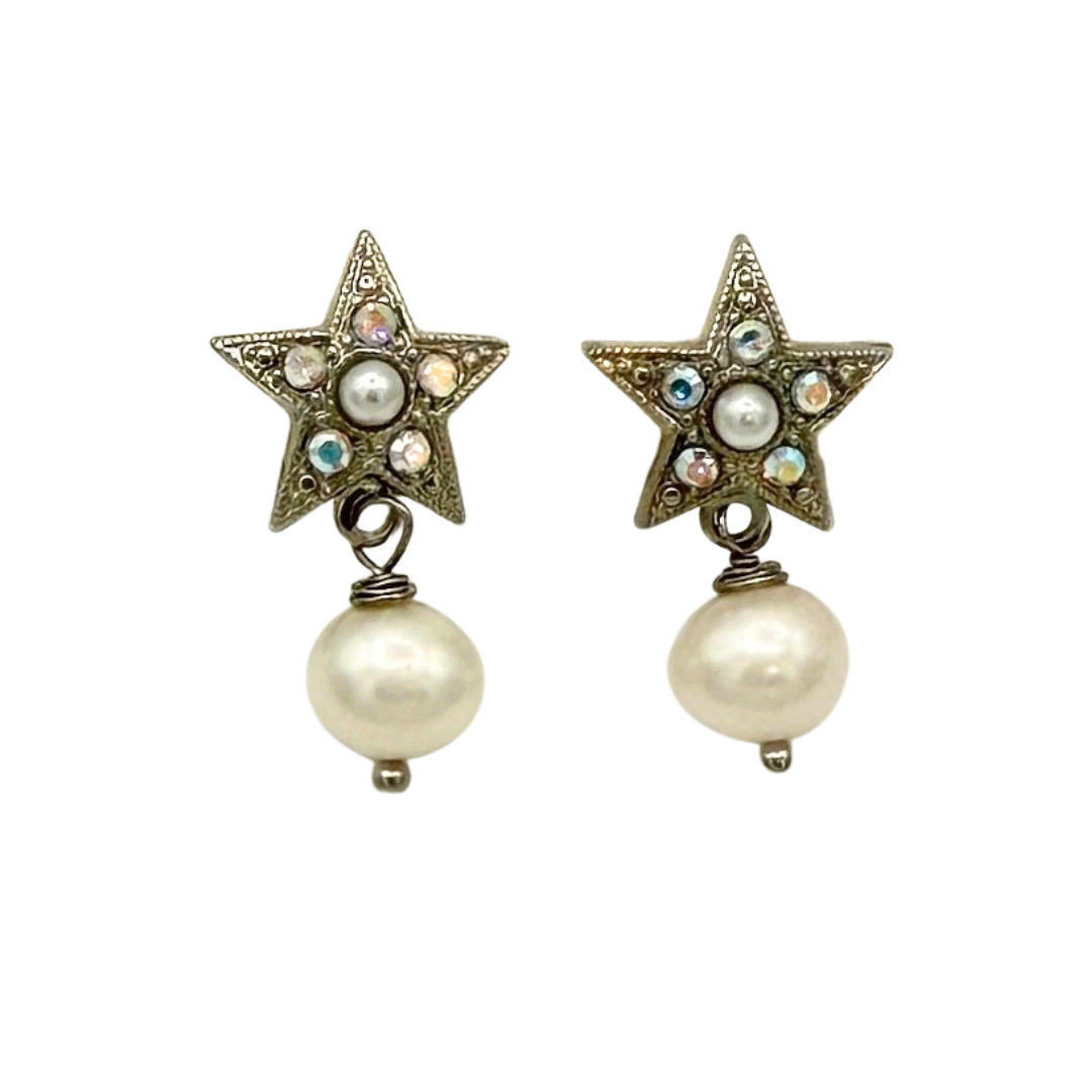 Mariana Star Earring Clear/Pearl on Rhodium POST Main image