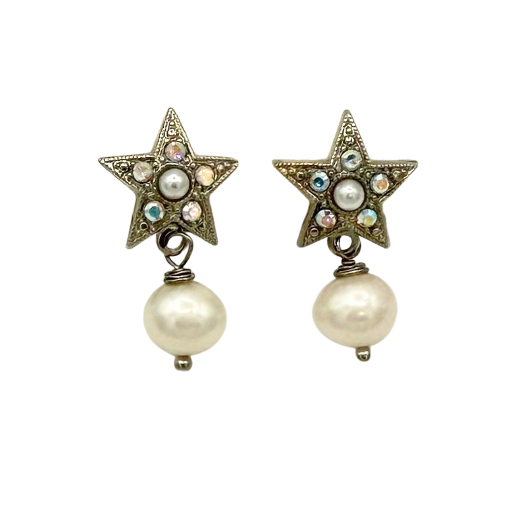 Mariana Star Earring Clear/Pearl on Rhodium POST