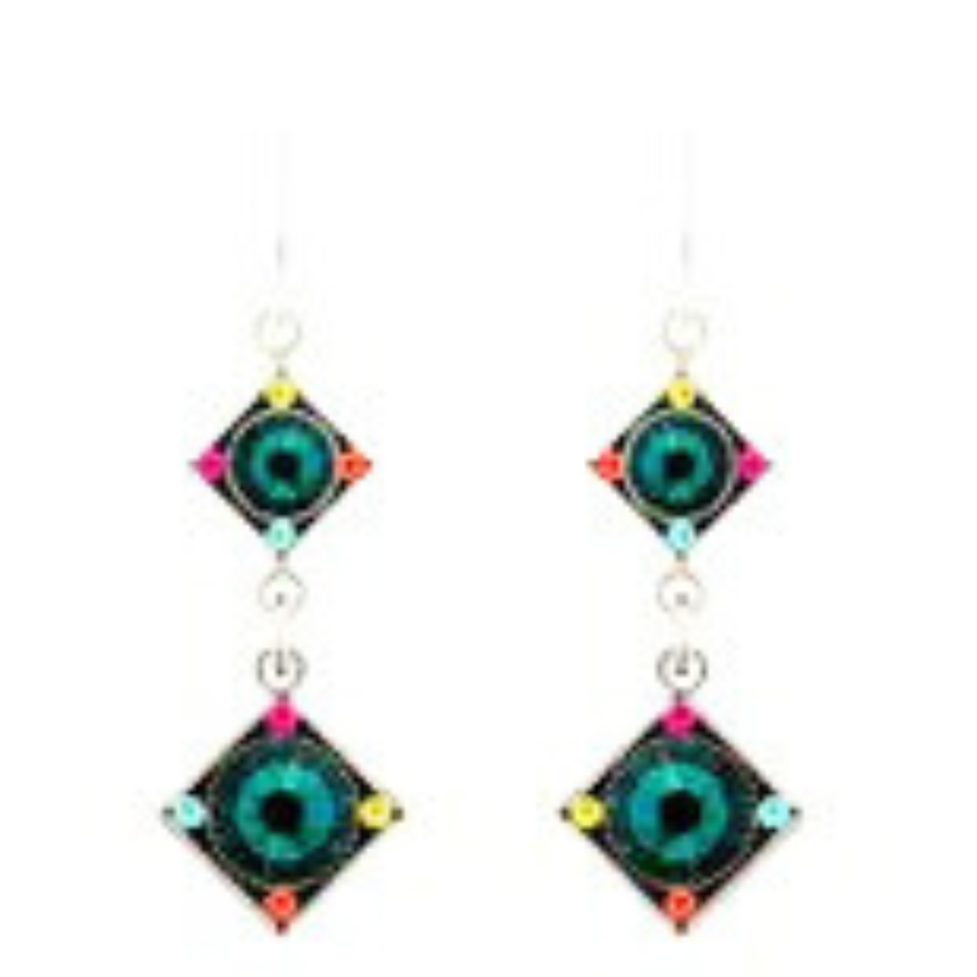Firefly Emerald Two Tier Diamond Shape Earrings