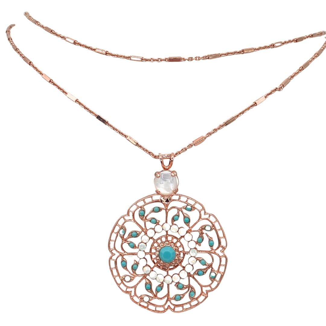 Filigree Pendant Aegean Coast on Rose Gold