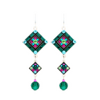 Firefly Emerald Two Tier Diamond Shape Earrings With Dangle