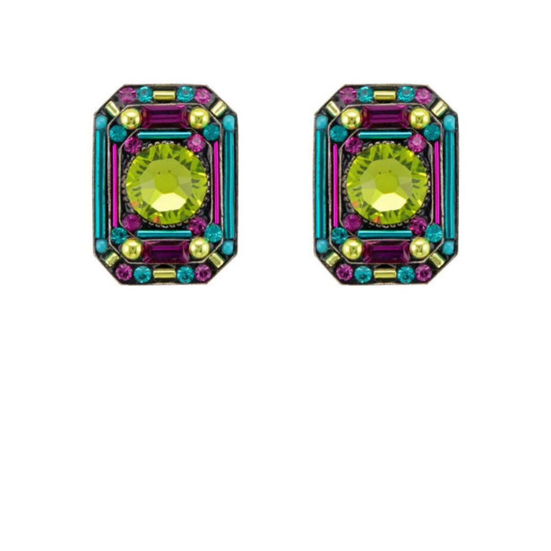 Firefly Large Octagon  Earrings in Peridot Green POST