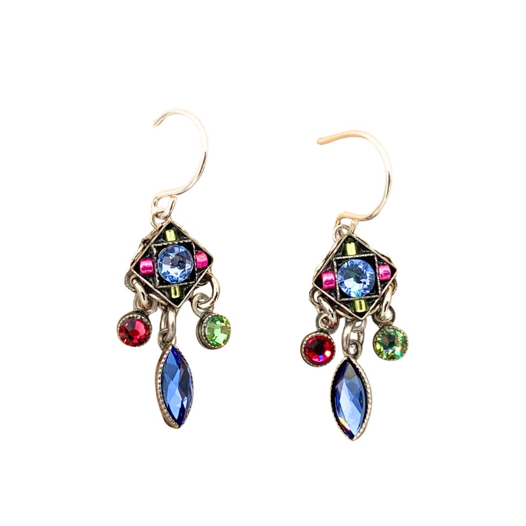 Firefly Sapphire Checkerboard Earring With Dangles