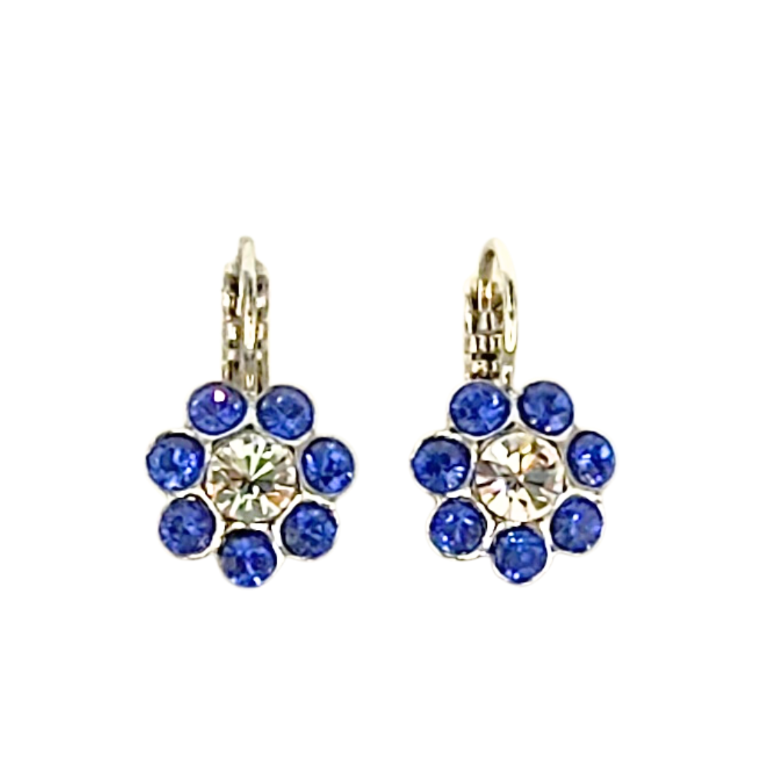 Mariana Flower Earring Bright Sapphire/Clear on Rhodium