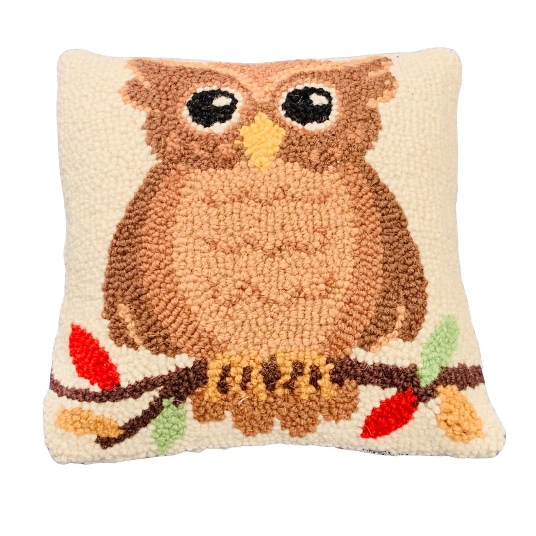 Fall Owl Hooked Pillow