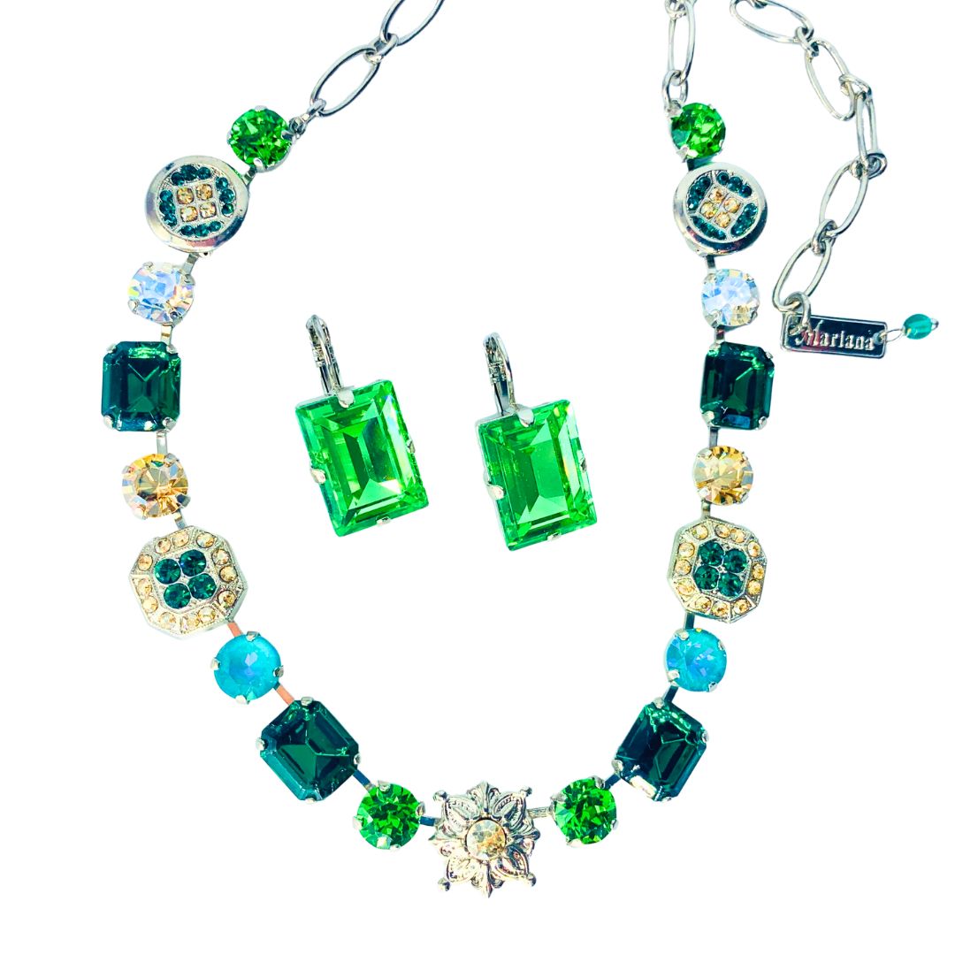 Mariana Emerald With Elements Necklace Circle of Life on Rhodium