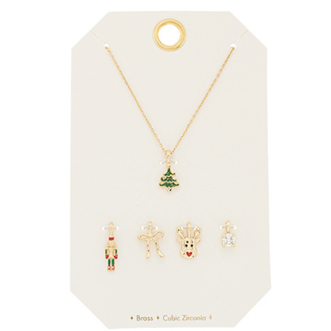 Five Charm Christmas Rhinestone Pendant Necklace Set