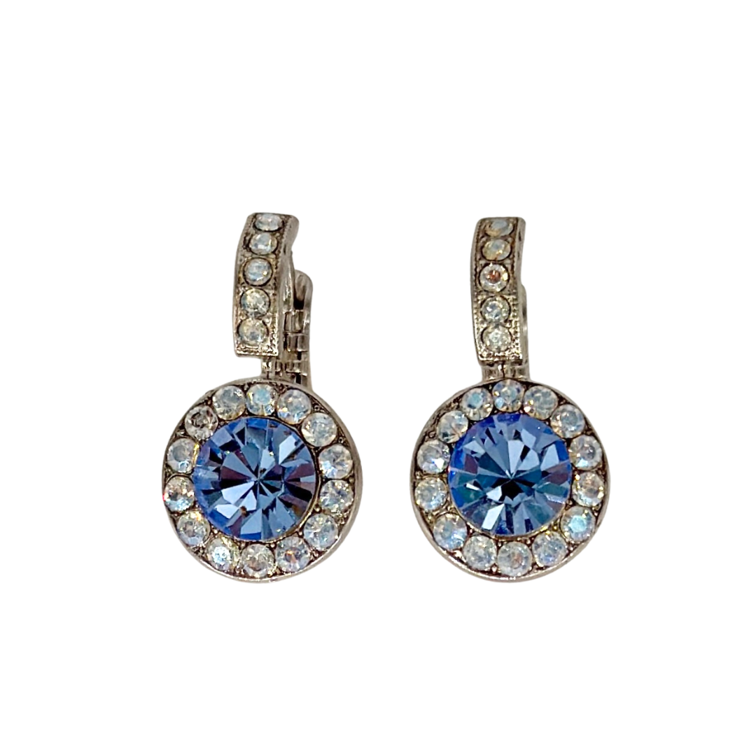 Mariana Halo Earrings With Embellished Bale in  Blue on Rhodium