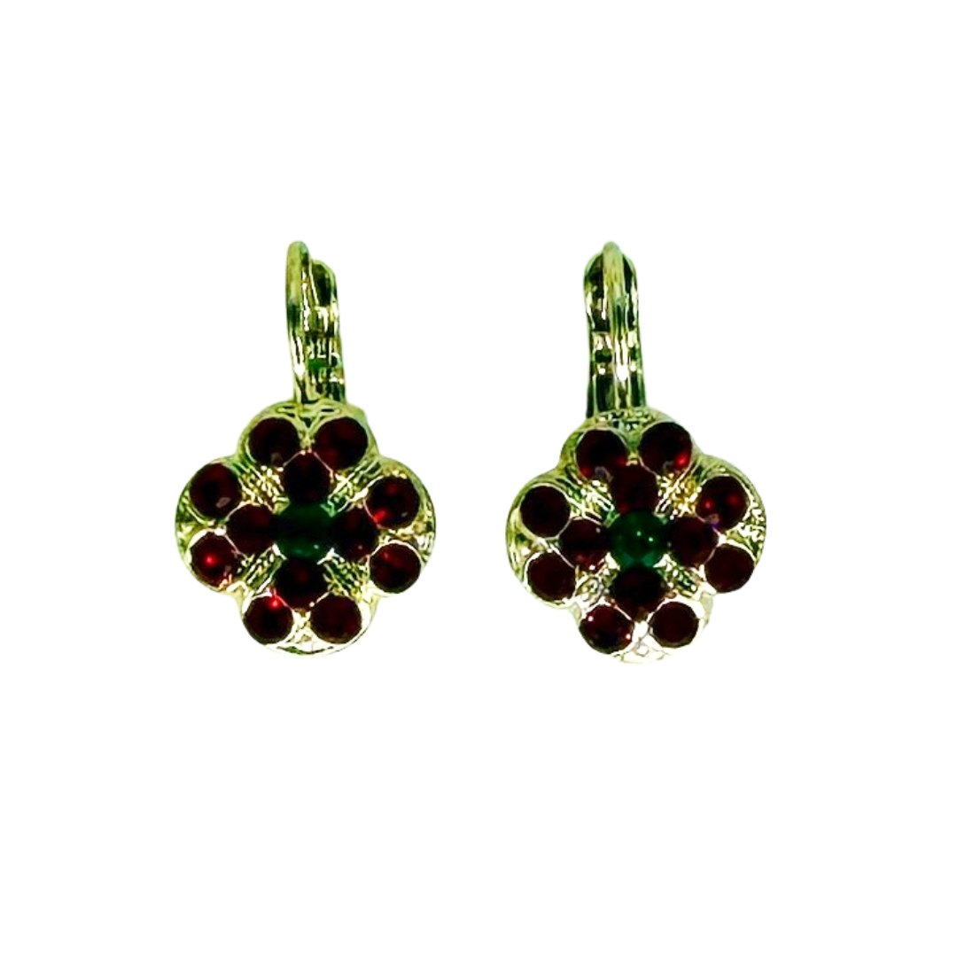 Mariana Quatrefoil Cluster Earrings Deep Red/Green on Rhodium Main image