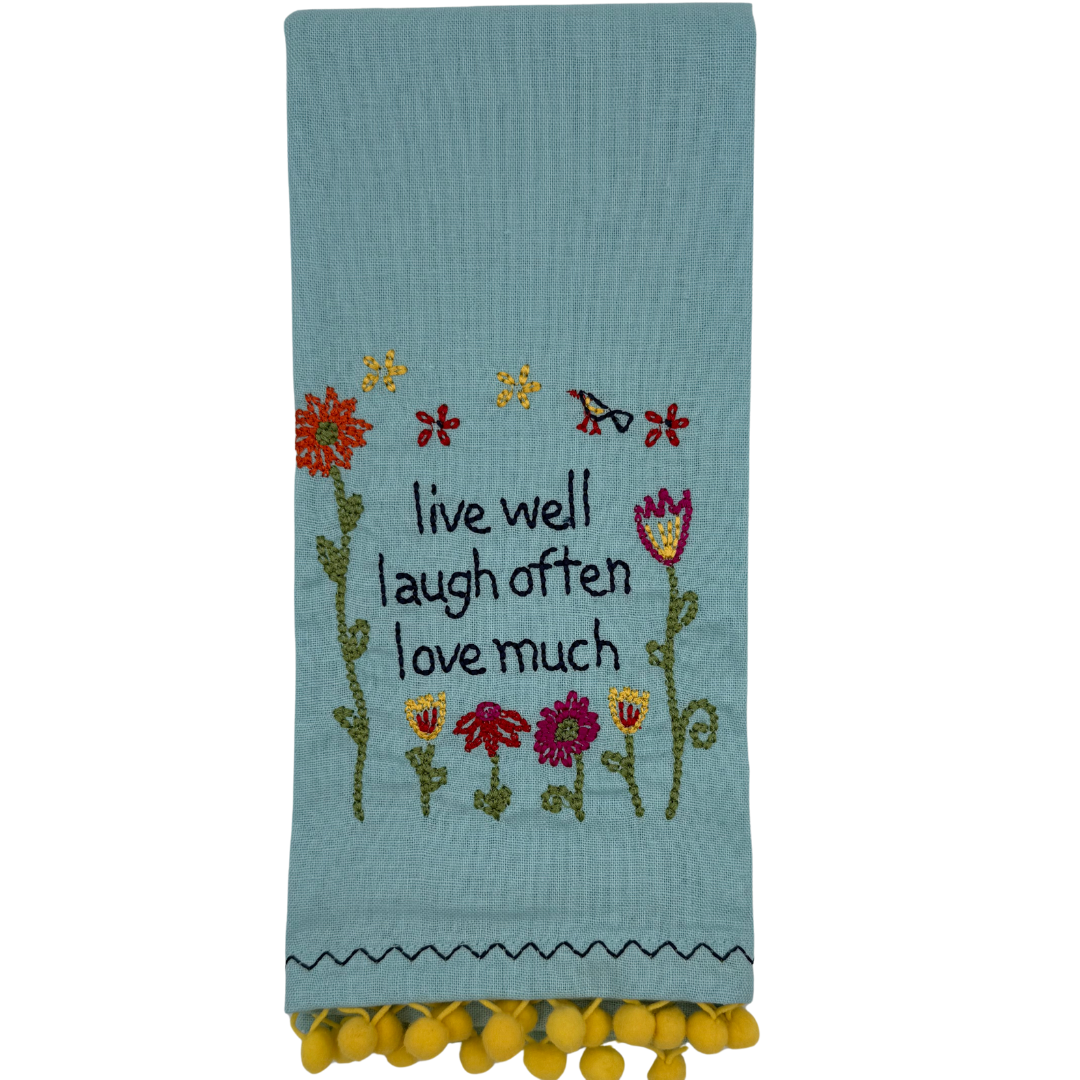 Live Well Towel With Yellow Pom Pom