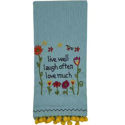 Live Well Towel With Yellow Pom Pom