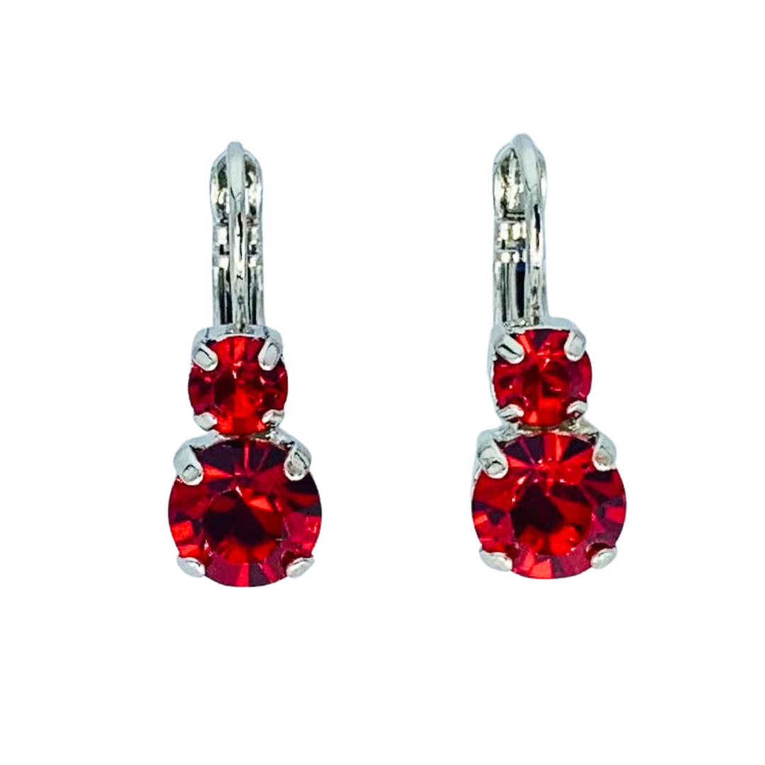 Mariana Small Double Drop Earrings in Bright Red on Rhodium Main image