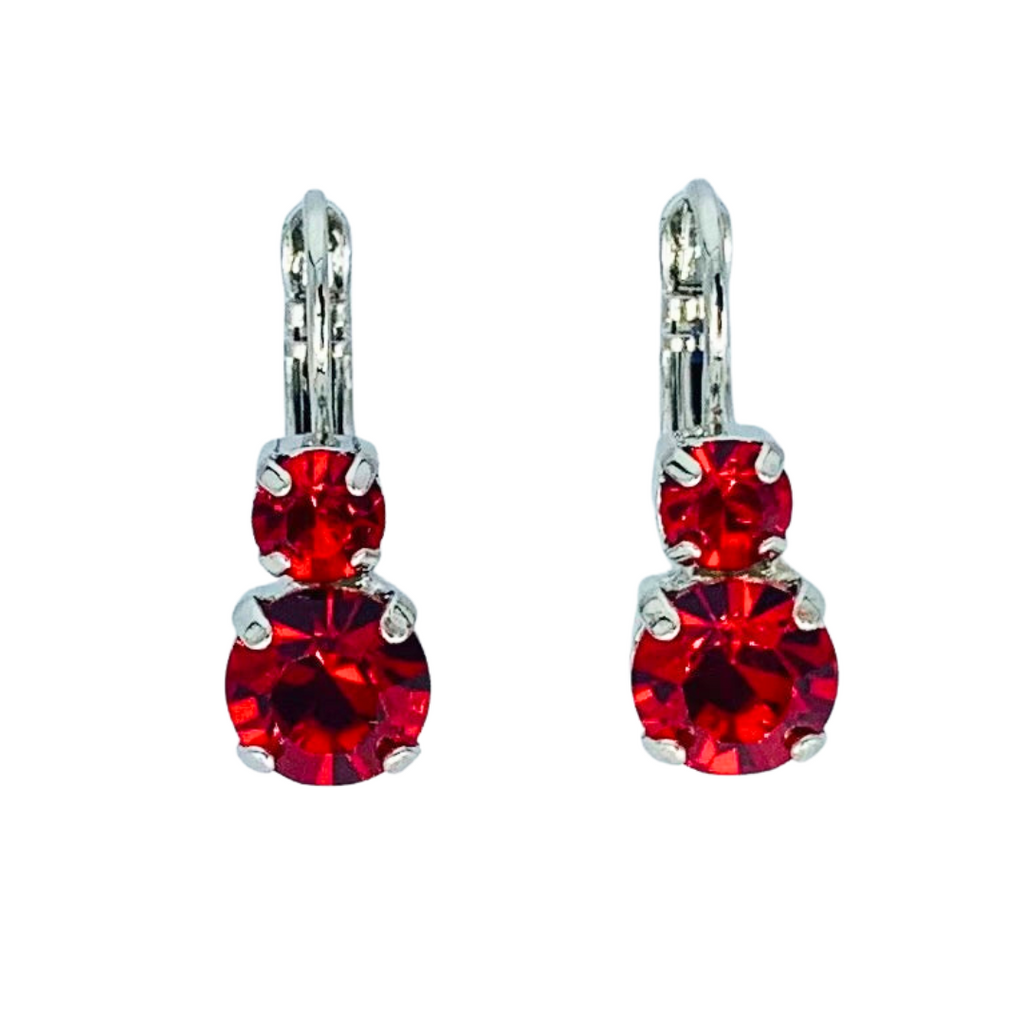 Mariana Small Double Drop Earrings in Bright Red on Rhodium
