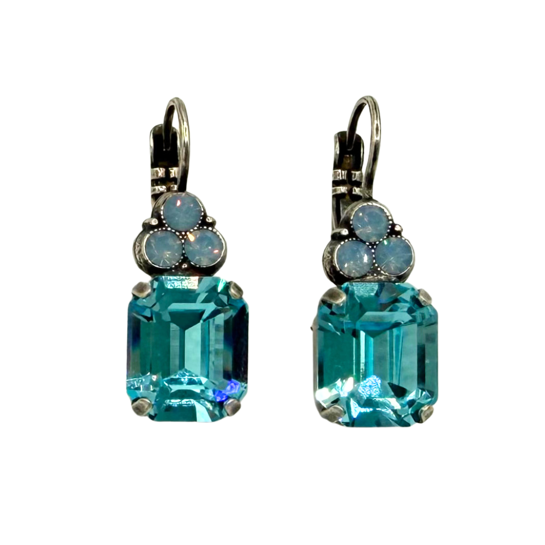 Mariana Earring Emerald Cut Aqua/Opal on Silver