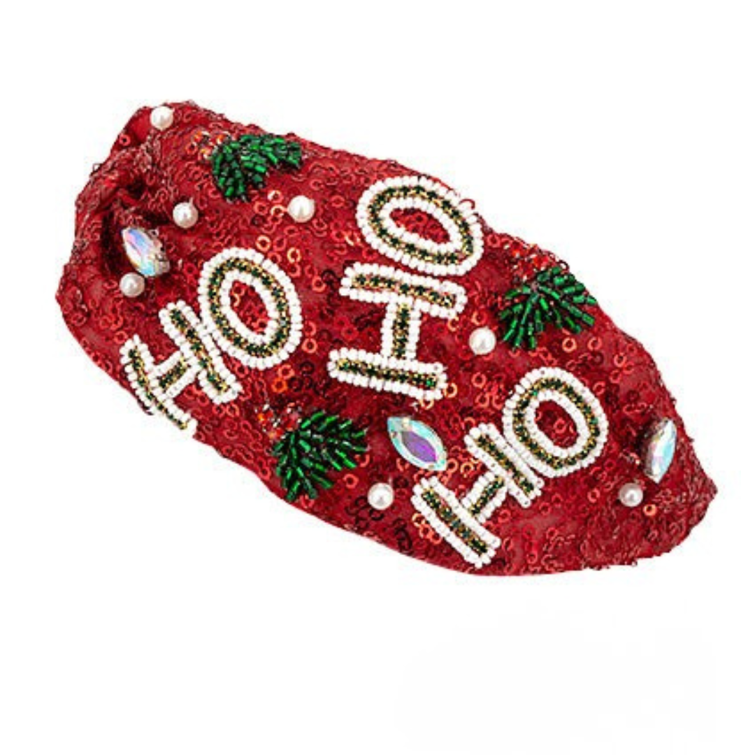Ho Ho Ho Beaded Crystal Sequined Headband