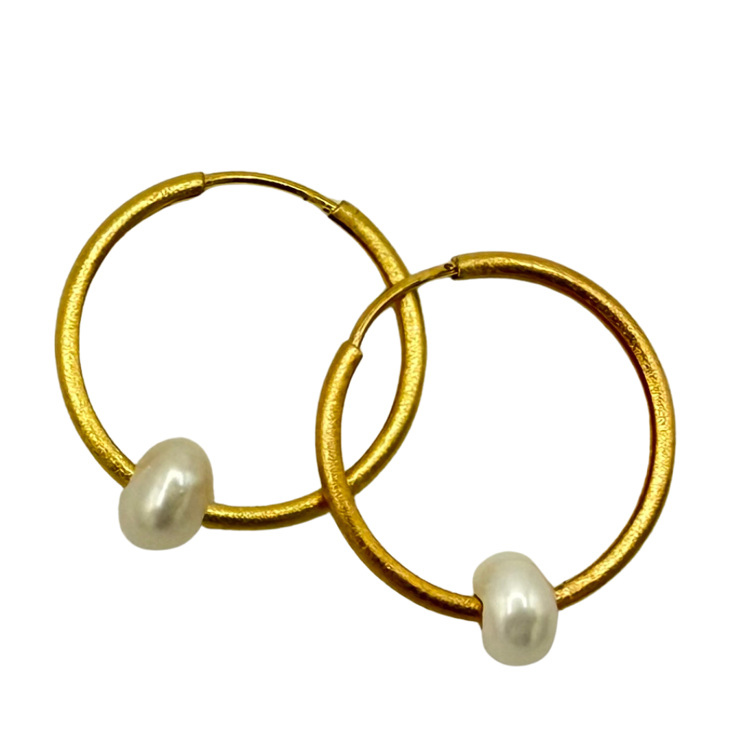 Small Gold Hoop With Single Pearl Earrings