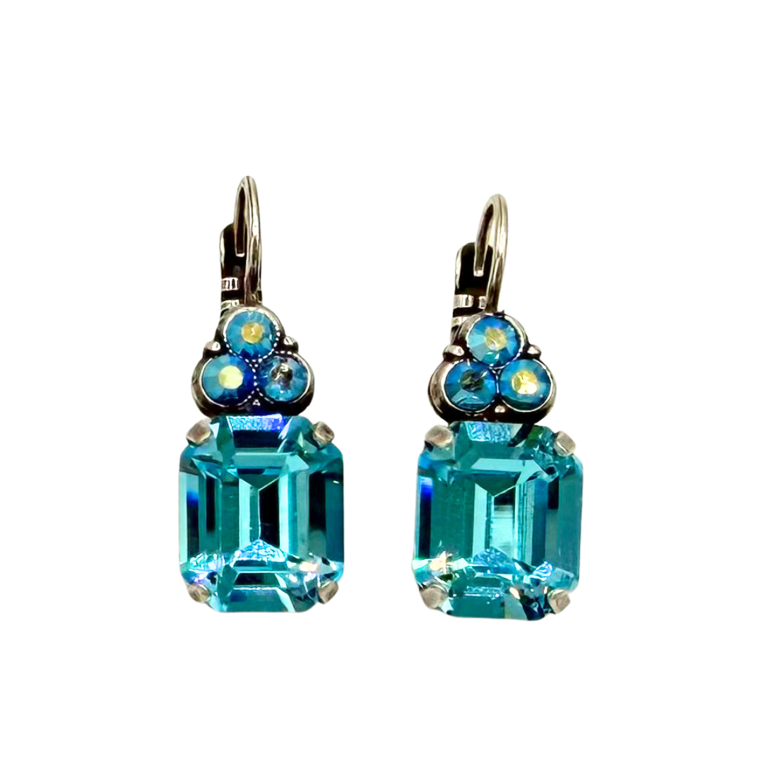 Mariana Earring Emerald Cut Aqua on Silver