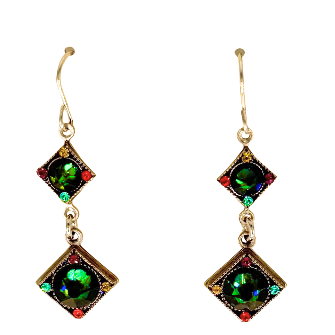 Firefly Emerald Two Tier Diamond Shape Earrings