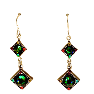 Firefly Emerald Two Tier Diamond Shape Earrings
