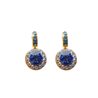 Mariana Halo Earrings With Embellished Bale in Bay Blue on Rose Gold