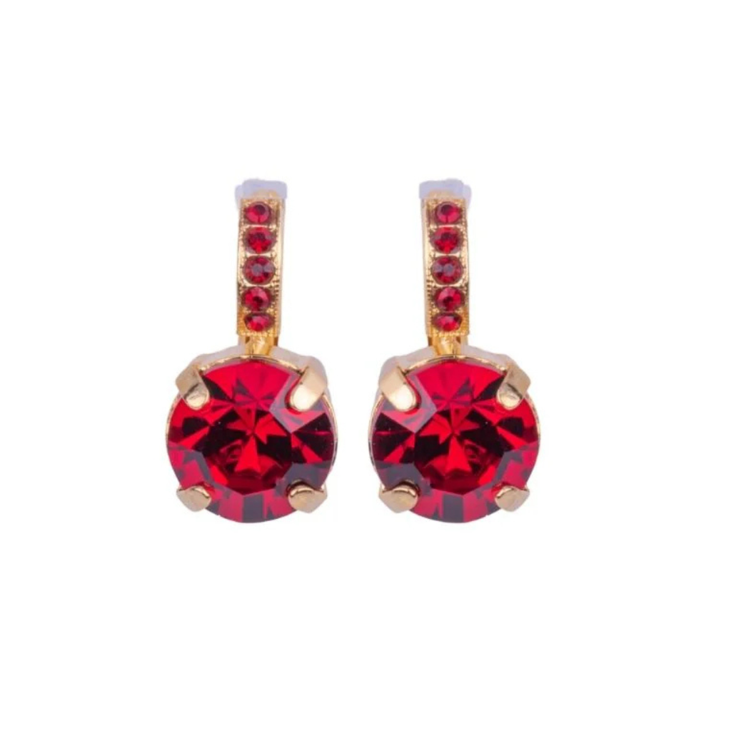 Mariana Single Stone Earrings With Fancy Bale Bright Red on Gold