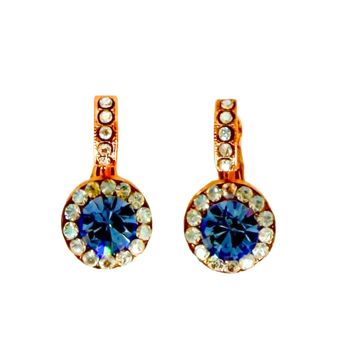 Mariana Halo Earrings With Embellished Bale in Bay Blue on Rose Gold Main image