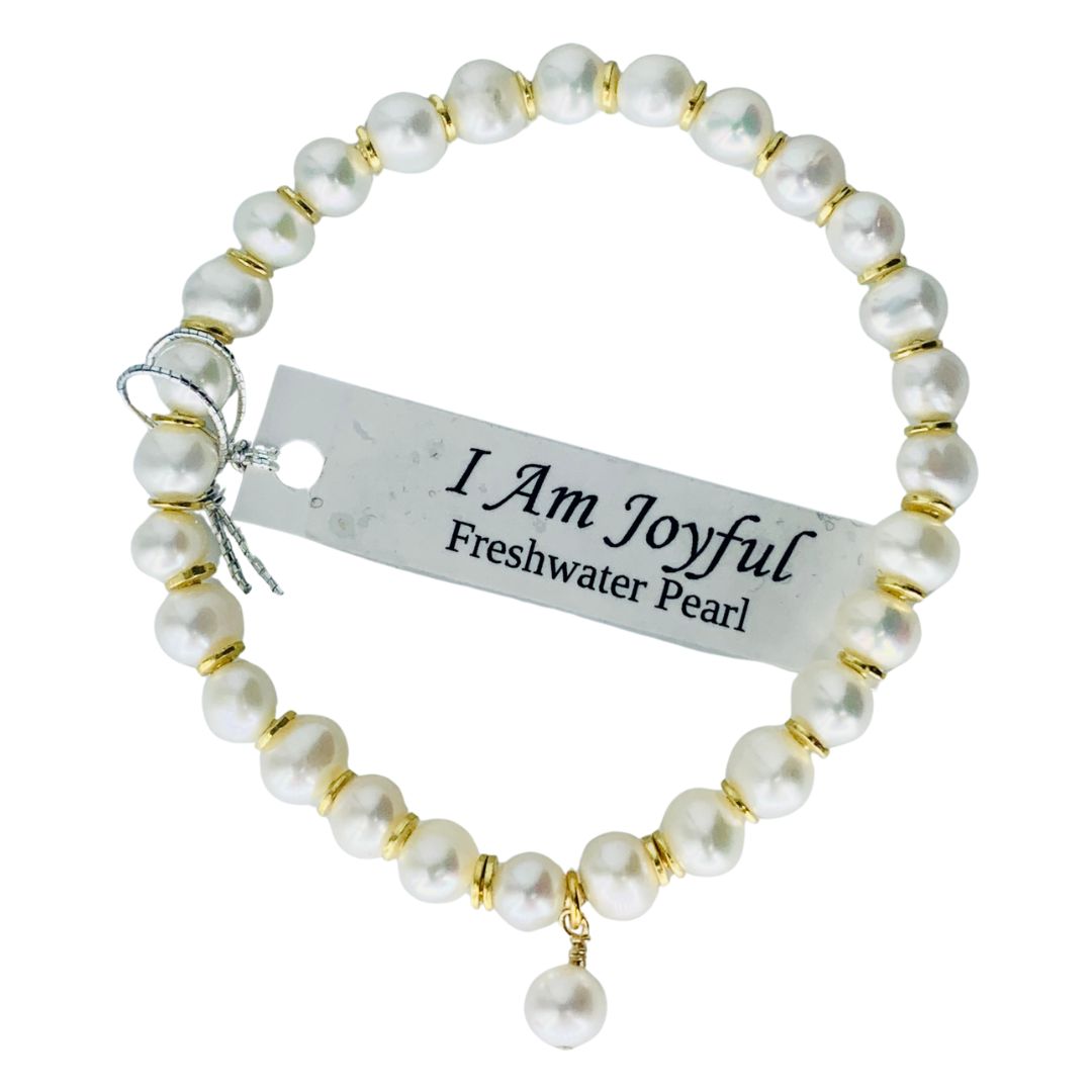 I AM JOYFUL Freshwater Pearl Bracelet With Gold Beads