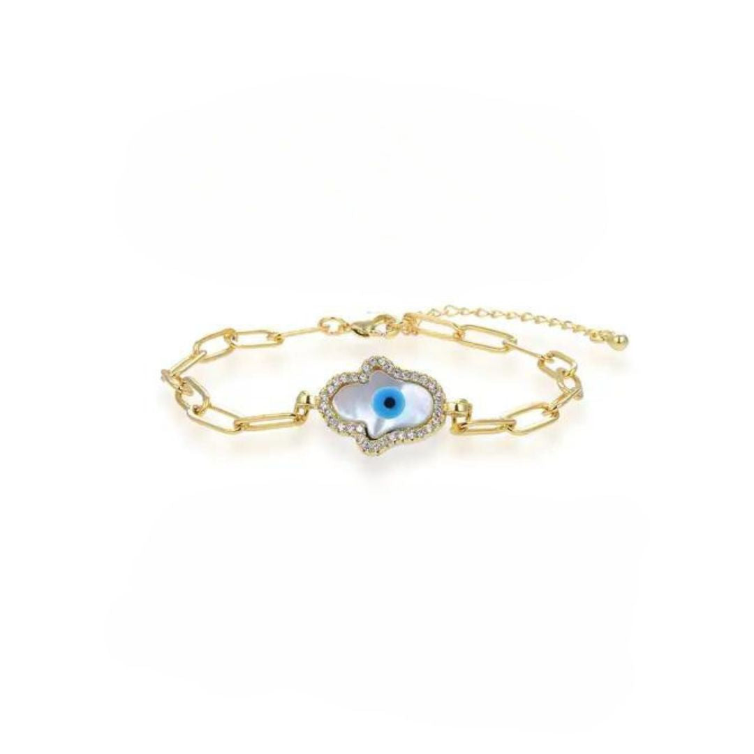 Hamsa Evil Eye on Paperclip Chain Bracelet
