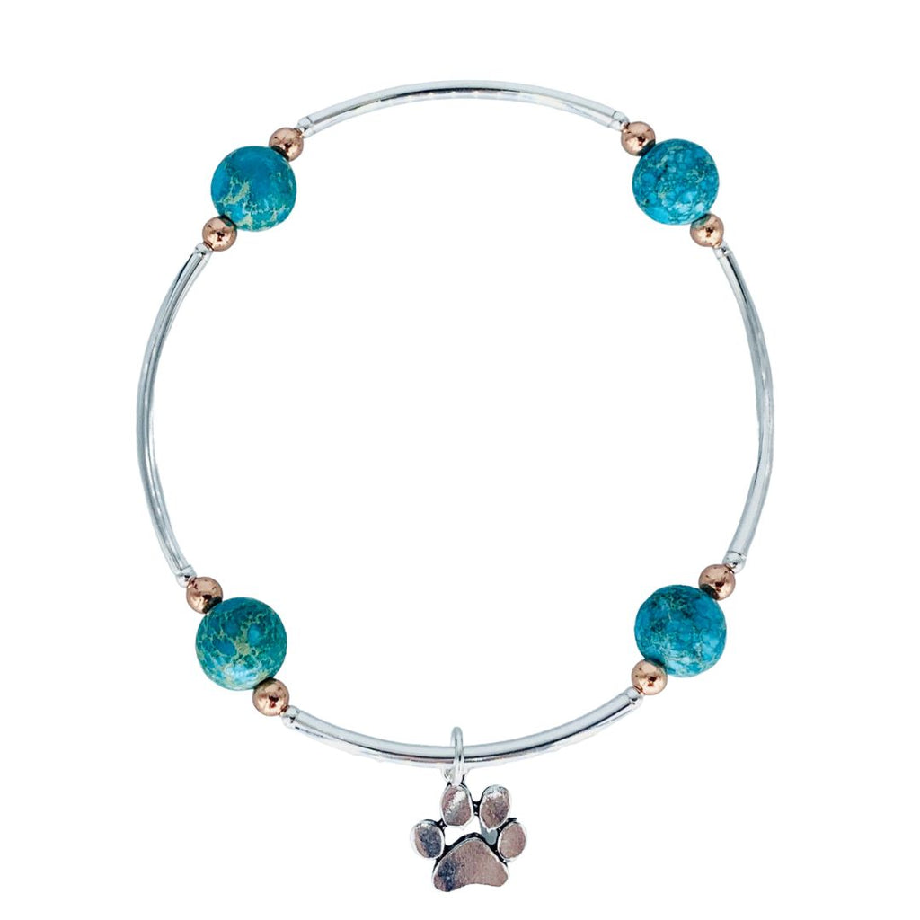 Blessing Bracelet 8MM Jasper Beads With Paw Charm on Sterling Bars-Pet Bracelet