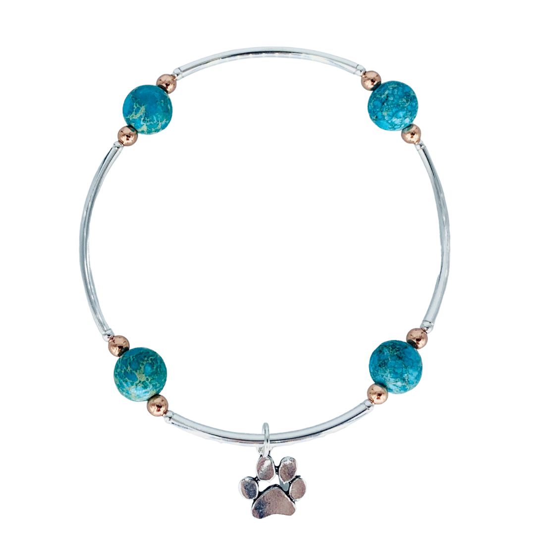 Blessing Bracelet 8MM Jasper Beads With Paw Charm on Sterling Bars-Pet Bracelet