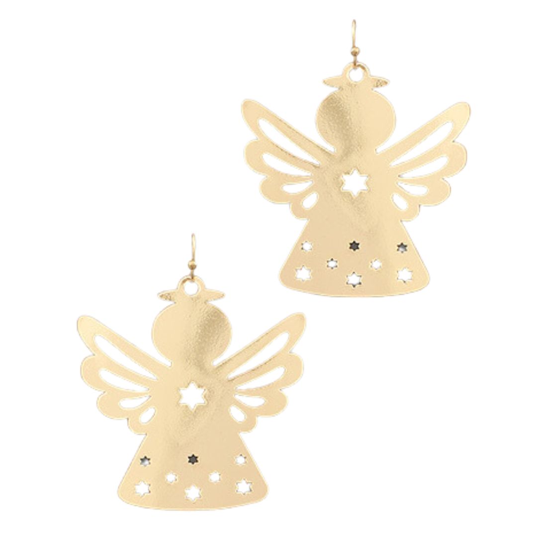 Golden Angel Cut-Out Metal Earrings